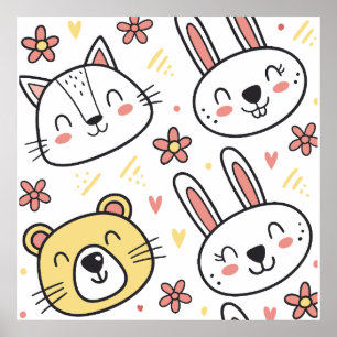 Poster Jouer Motif sans couture avec de mignons animaux d