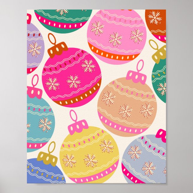 Poster Jouer Vintage Noël Baubles (Devant)