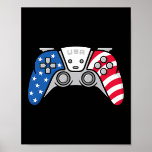 Poster Joueur 4 Juillet Manette Jeu Vidéo États-Unis Amér