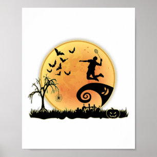 Poster Joueur Badminton Et Silhouette Lune Halloween Cos
