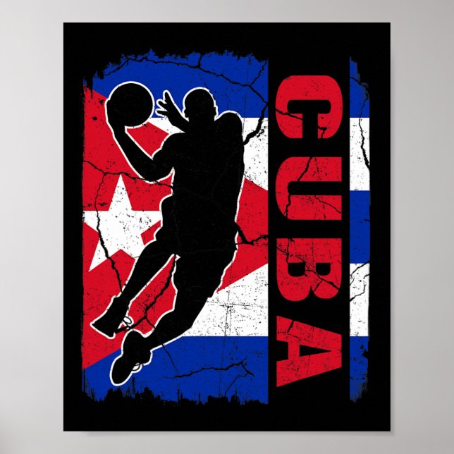 Poster Joueur cubain de basket-ball Cuba Drapeau de baske (Devant)