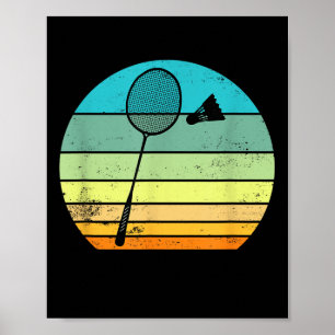 Poster Joueur de badminton à raquette navette rétro vinta