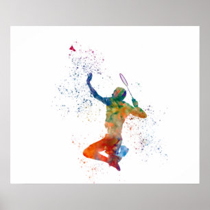 Poster Joueur de badminton en aquarelle
