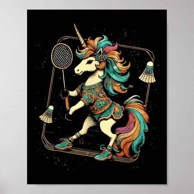 Poster Joueur de badminton Licorne Volant  (Devant)