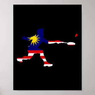 Poster Joueur de badminton malaisien Drapeau Raquette Vol