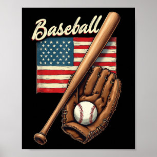 Poster Joueur de baseball américain Drapeau Bat Fan Catch