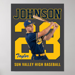Poster Joueur de baseball senior numéro photo personnalis
