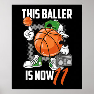 Poster Joueur de basket-ball 11e anniversaire Funny 11 an