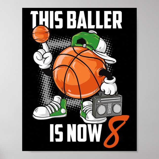 Poster Joueur de basket-ball 8 Ans Amusant 8 Ans Enfant (Devant)