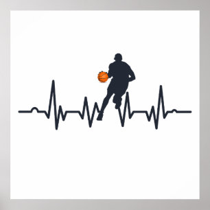 Poster joueur de basket-ball avec battement de coeur