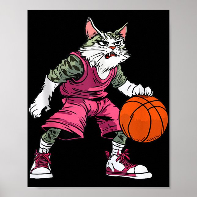 Poster Joueur de basket-ball de chat _ Débardeur de baske (Devant)