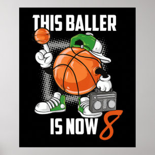 Poster Joueur de basket-ball du 8e anniversaire Funny 8 a