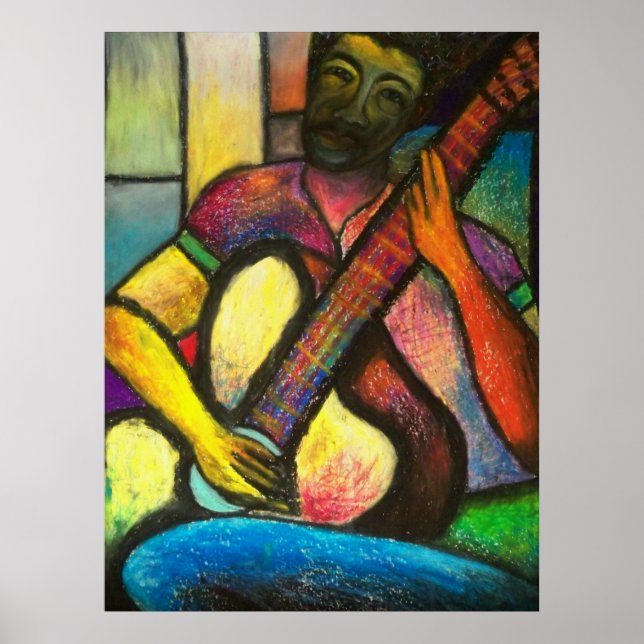 Poster Joueur de blues de guitare (Devant)
