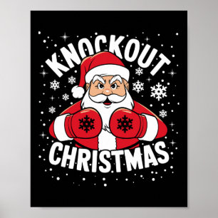 Poster Joueur de boxe amusant Xmas Lights Père Noël Boxin