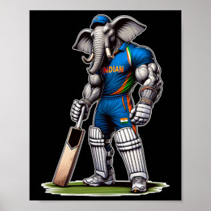 Poster Joueur de cricket éléphant indien Cricketeur