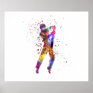 Poster Joueur de cricket en aquarelle
