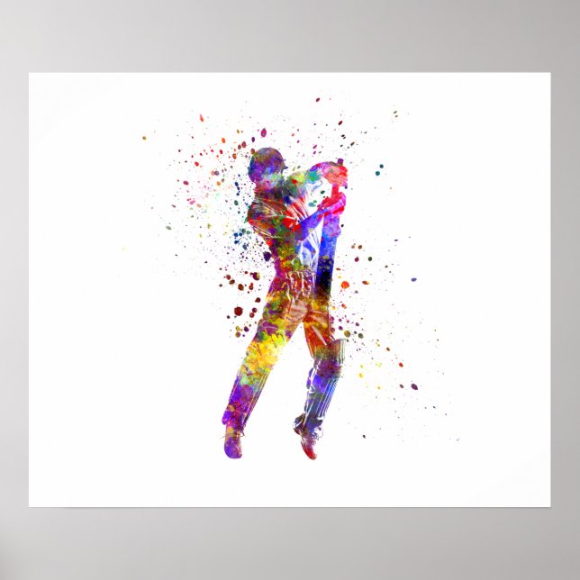 Poster Joueur de cricket en aquarelle (Devant)