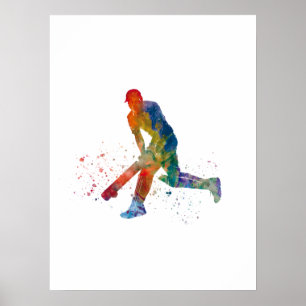 Poster Joueur de cricket en aquarelle