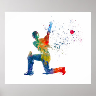 Poster Joueur de cricket en aquarelle