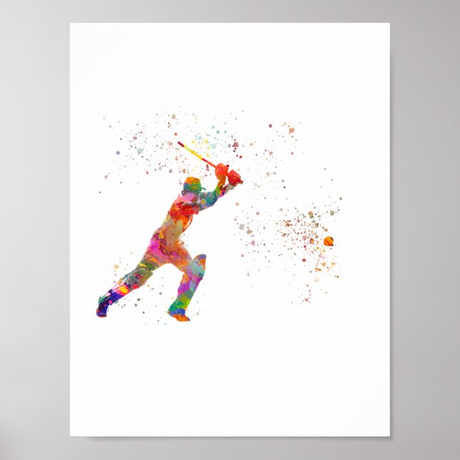 Poster Joueur de cricket en aquarelle (Devant)