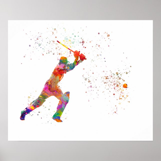 Poster Joueur de cricket en aquarelle (Devant)