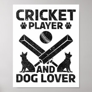 Poster Joueur de cricket et amoureux des chiens - Proprié