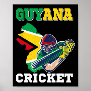 Poster Joueur de cricket guyanien maillot drapeau guyana