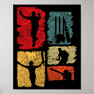Poster Joueur de cricket Silhouette de cricket rétro Cric