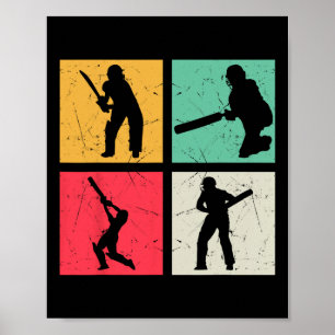 Poster Joueur de cricket Silhouette rétro de cricket Cric