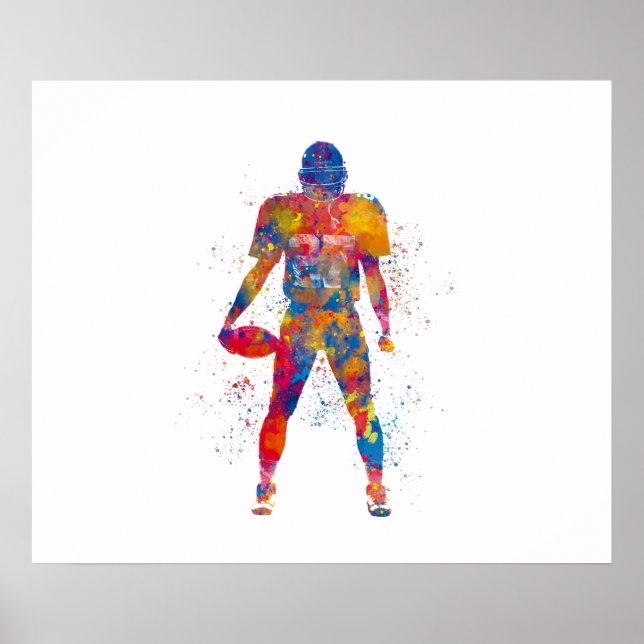 Poster Joueur de football américain en aquarelle (Devant)