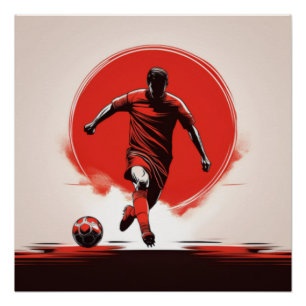 Poster Joueur de football en action rouge