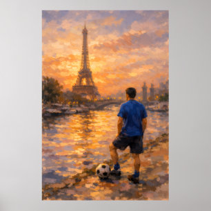 Poster Joueur de football solitaire près de la Seine