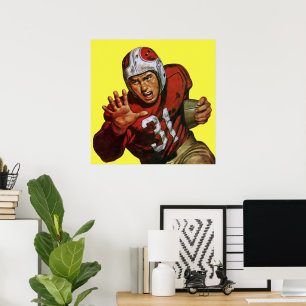 Poster Joueur de football sportif vintage tournant en arr