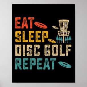 Poster Joueur de golf vintage mange dort disque golf répè