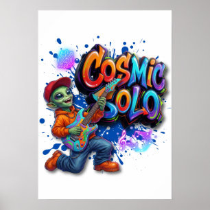 Poster Joueur de guitare alien solo cosmique Art musical