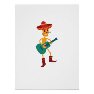 Poster Joueur de guitare squelette festif