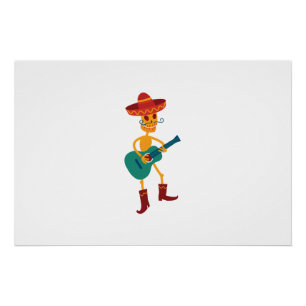 Poster Joueur de guitare squelette festif