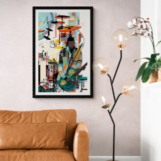 Poster Joueur de guitare Vintage Jazz Club de la Nouvelle