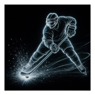 Poster Joueur de hockey au néon sur glace