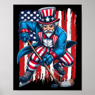 Poster Joueur de hockey Oncle Sam 4 juillet Drapeau améri