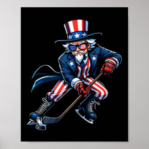 Poster Joueur de hockey oncle Sam patriotique 4 juillet h