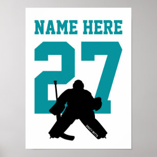 Poster Joueur de hockey personnalisé Numéro Turquoise
