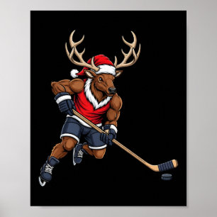 Poster Joueur de hockey Renne Drôle Noël Hommes Femmes K