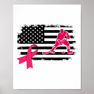 Poster Joueur de hockey Ruban rose Drapeau américain Canc