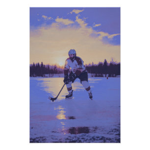 Poster Joueur de hockey sur glace au lever du soleil