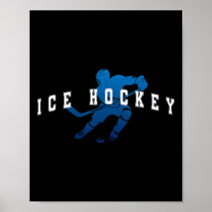 Poster Joueur de hockey sur glace Équipe Bleue Texte univ