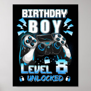 Poster Joueur de jeux vidéo Niveau 8 débloqué 8e annivers