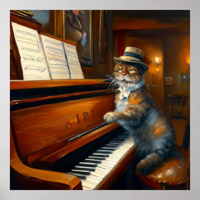 Poster Joueur de piano de chat (Devant)