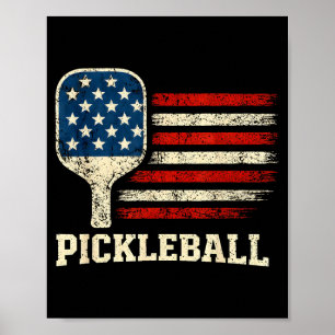 Poster Joueur de pickleball drapeau américain paddleball