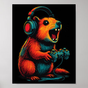 Poster Joueur de Rock Hyrax Awawa Jeux Vidéo Drôle